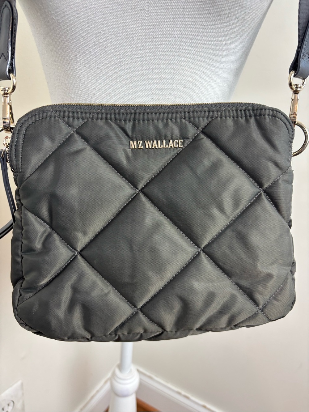 MZ Wallace Madison Quilted Nylon Crossbody Bag In Olive Green - Picture 3 of 12